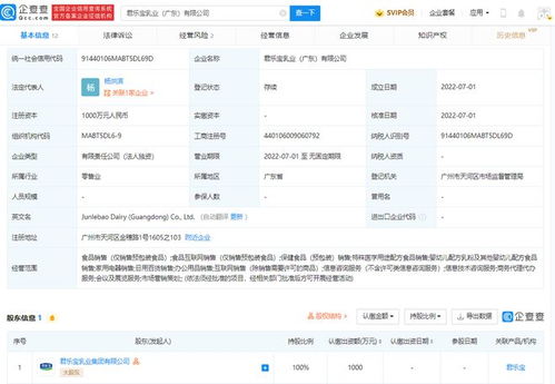 君樂寶在廣東成立新公司，拓展保健食品及互聯網銷售業務